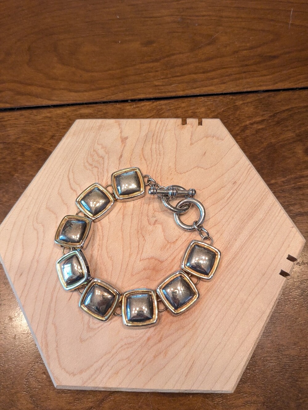 Vintage Best Two Toned Square Link Toggle Bracelet 8.5"